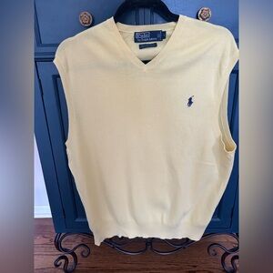 Polo by Ralph Lauren Yellow V-Neck Sweater Vest Pima Cotton Knit Men’s Large (L)
